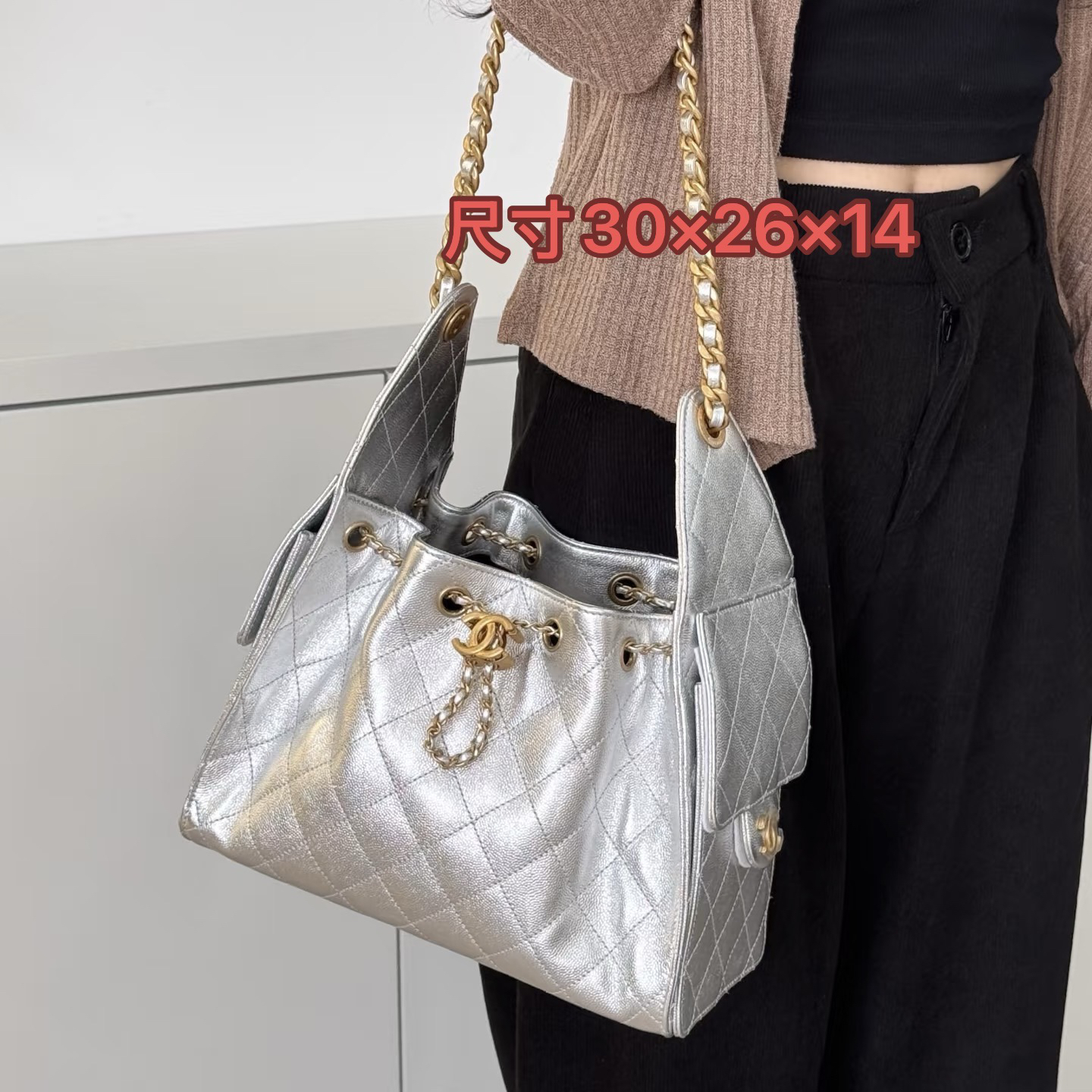 全新未使用 Chanel/香奈儿 25S 银色25bag小号单肩腋下hobo