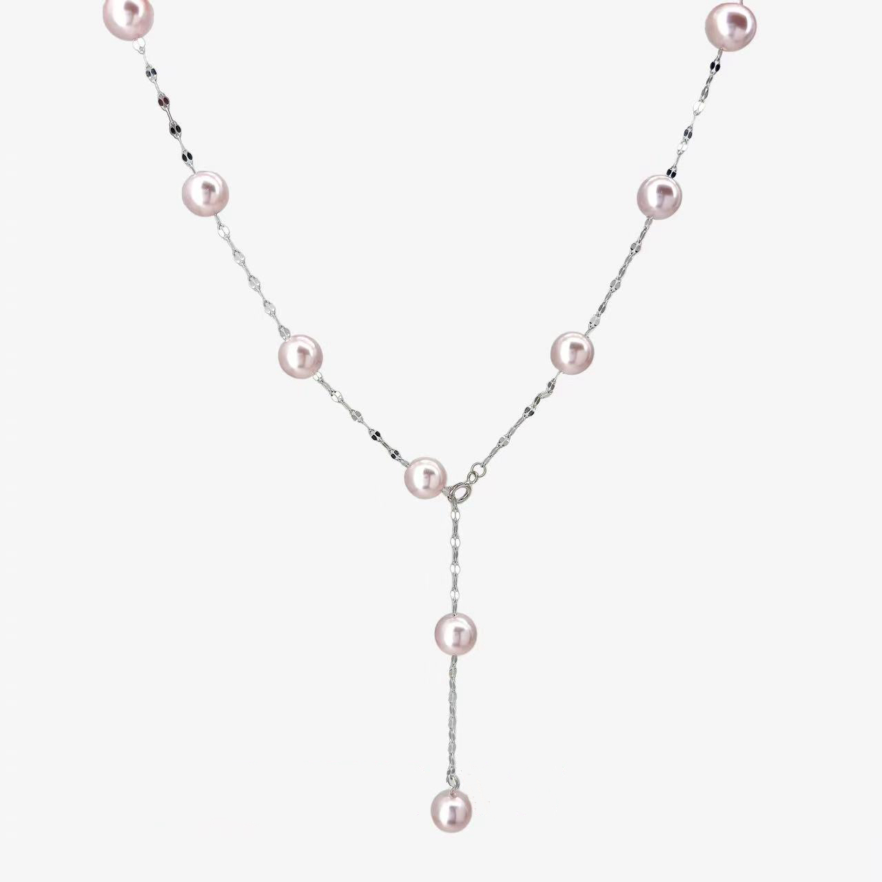 链子925银仿珍珠 秋冬毛衣链爆闪满天星女锁骨链气质珠珠项链礼物