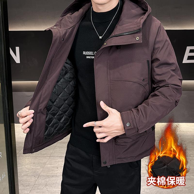 男士冲锋衣外套2025秋冬季宽松潮牌二棉工装夹克保暖加厚连帽棉服