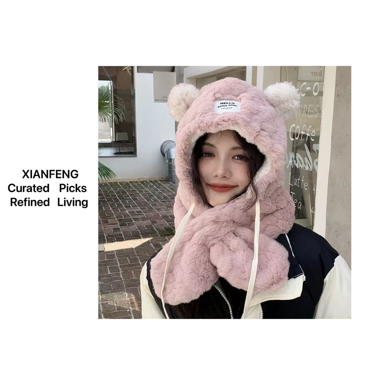 1441韩版小熊毛绒帽子