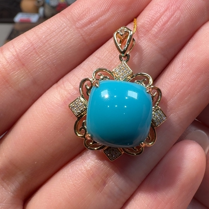 绿松石18K金镶嵌吊坠(不含链)