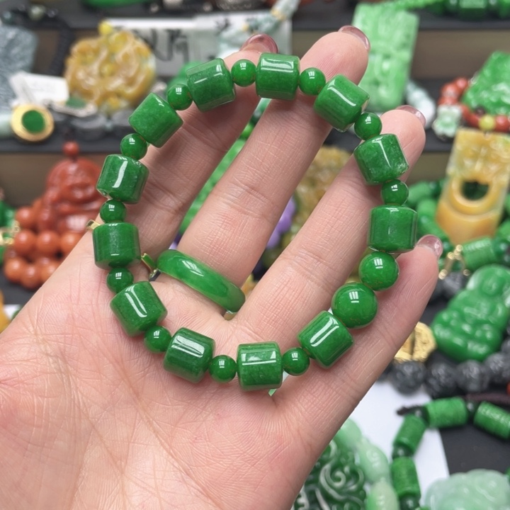 翡翠未镶嵌手链手链干青处理21