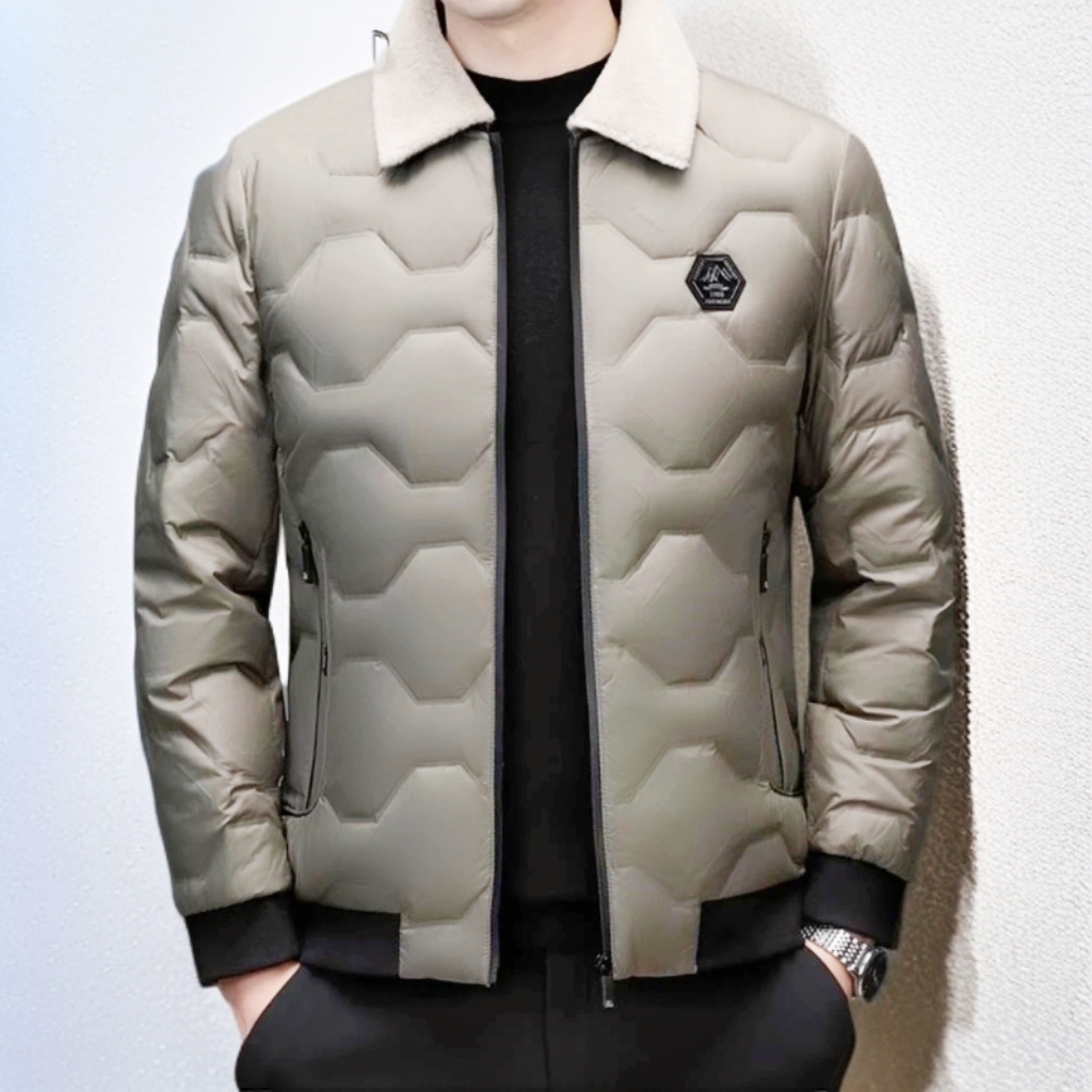 088男士冬季可脱卸羊毛领羽绒服外套