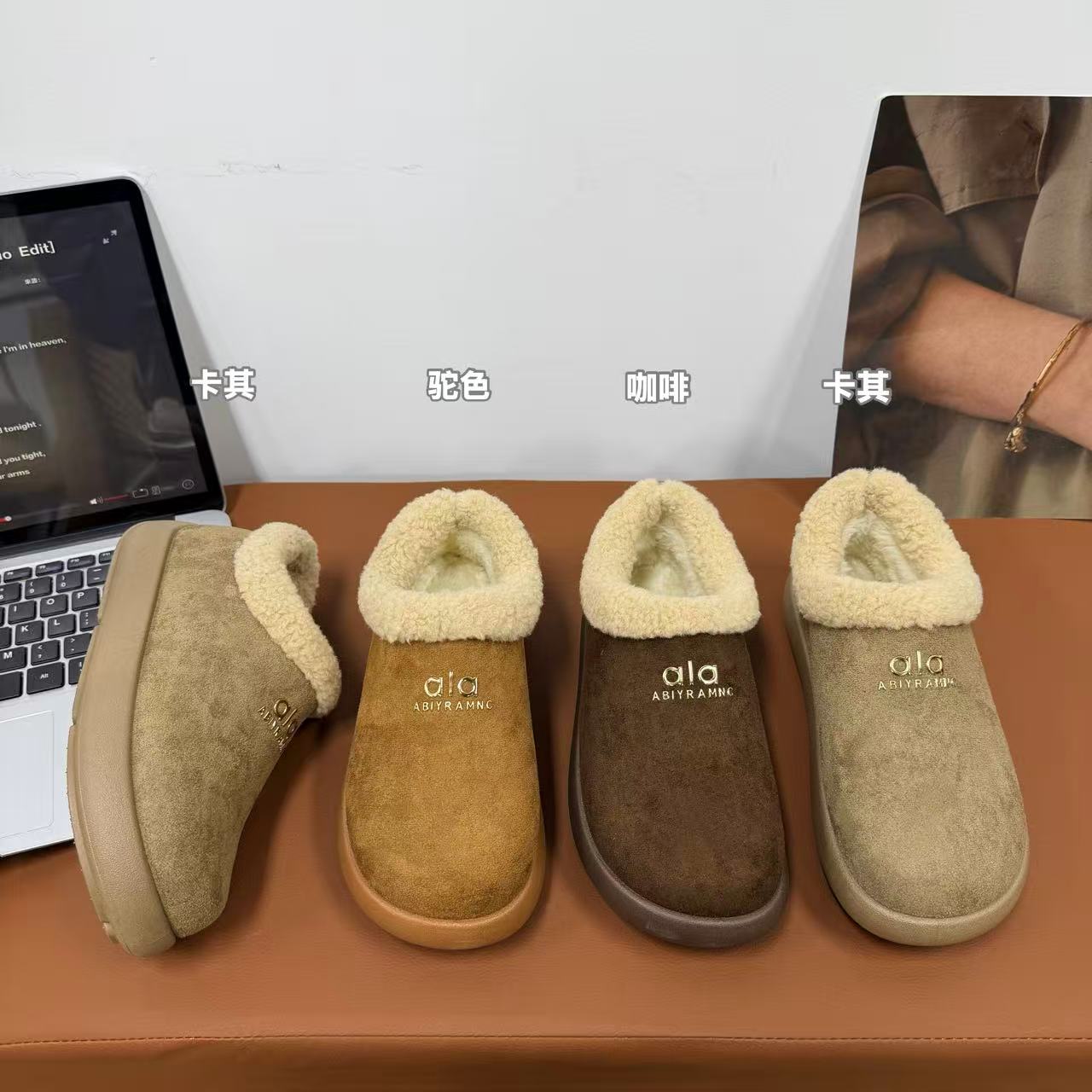 YZ8805一脚蹬加绒勃肯鞋2025冬季保暖棉鞋外穿雪地靴