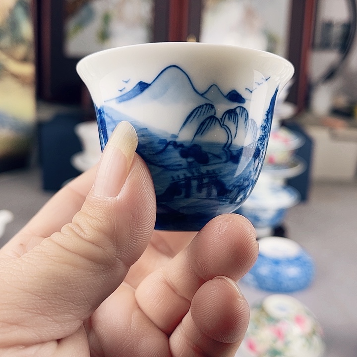 杯明玉轩青花仿古主人杯