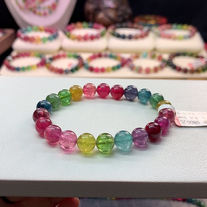 碧玺手链未镶嵌彩虹色标手串8.5mm
