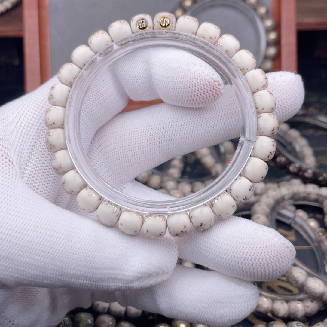 手串星月菩提石玉料骨瓷白半壁留白老型灰背单圈