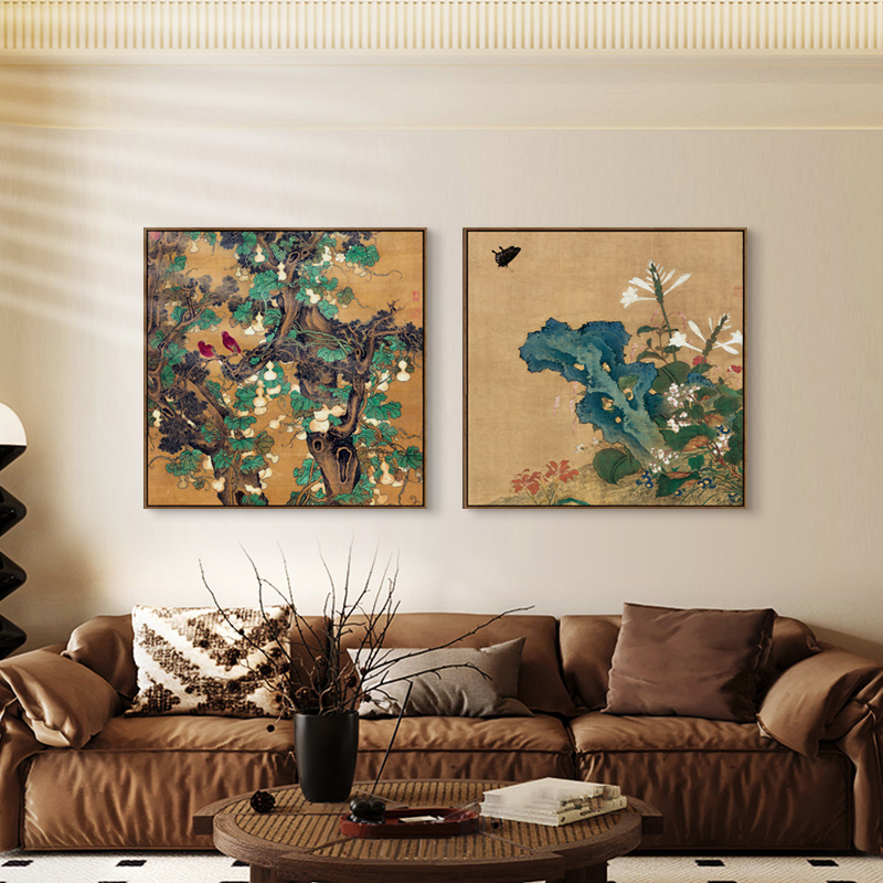 宋代美学中式花鸟复古艺术感挂画中古风客厅背景墙装饰画百福图