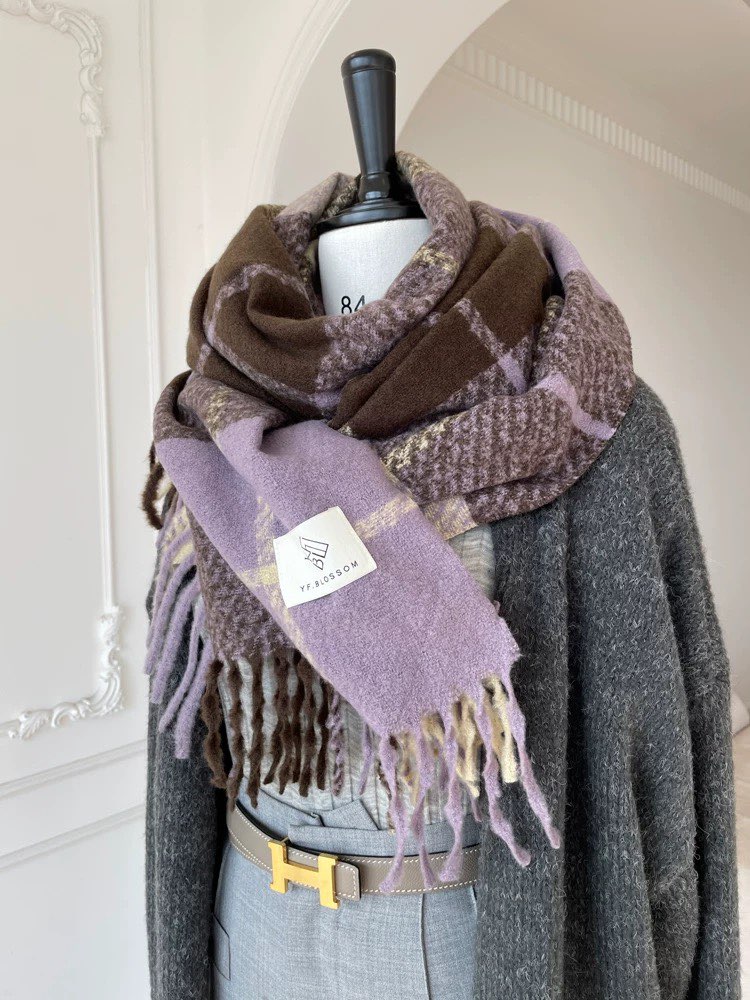 紫色新款围巾女冬季高级感保暖情侣学生复古流苏围脖韩版百搭披肩