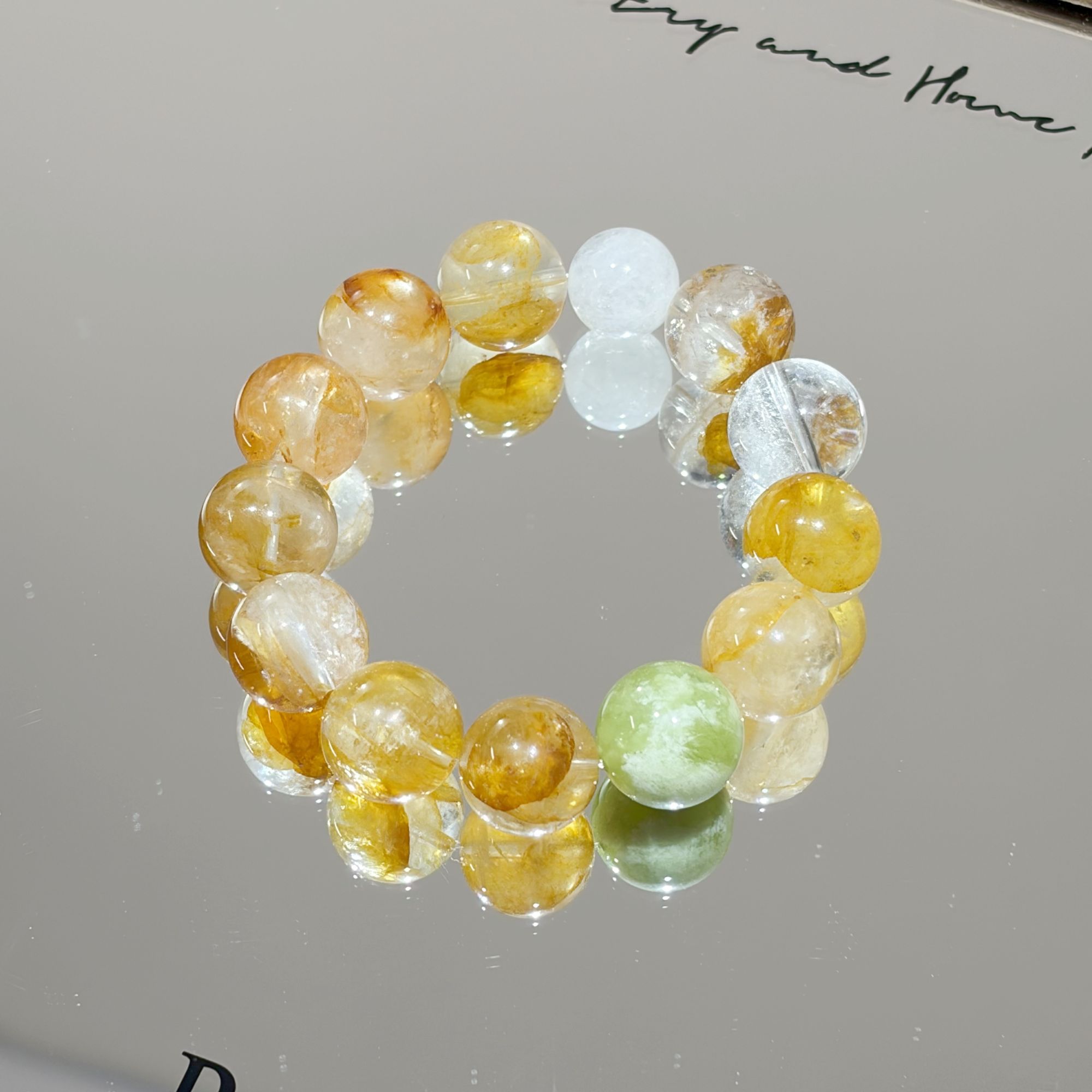 Y0284【】14m黄胶花水晶手串高端轻奢多样性发一