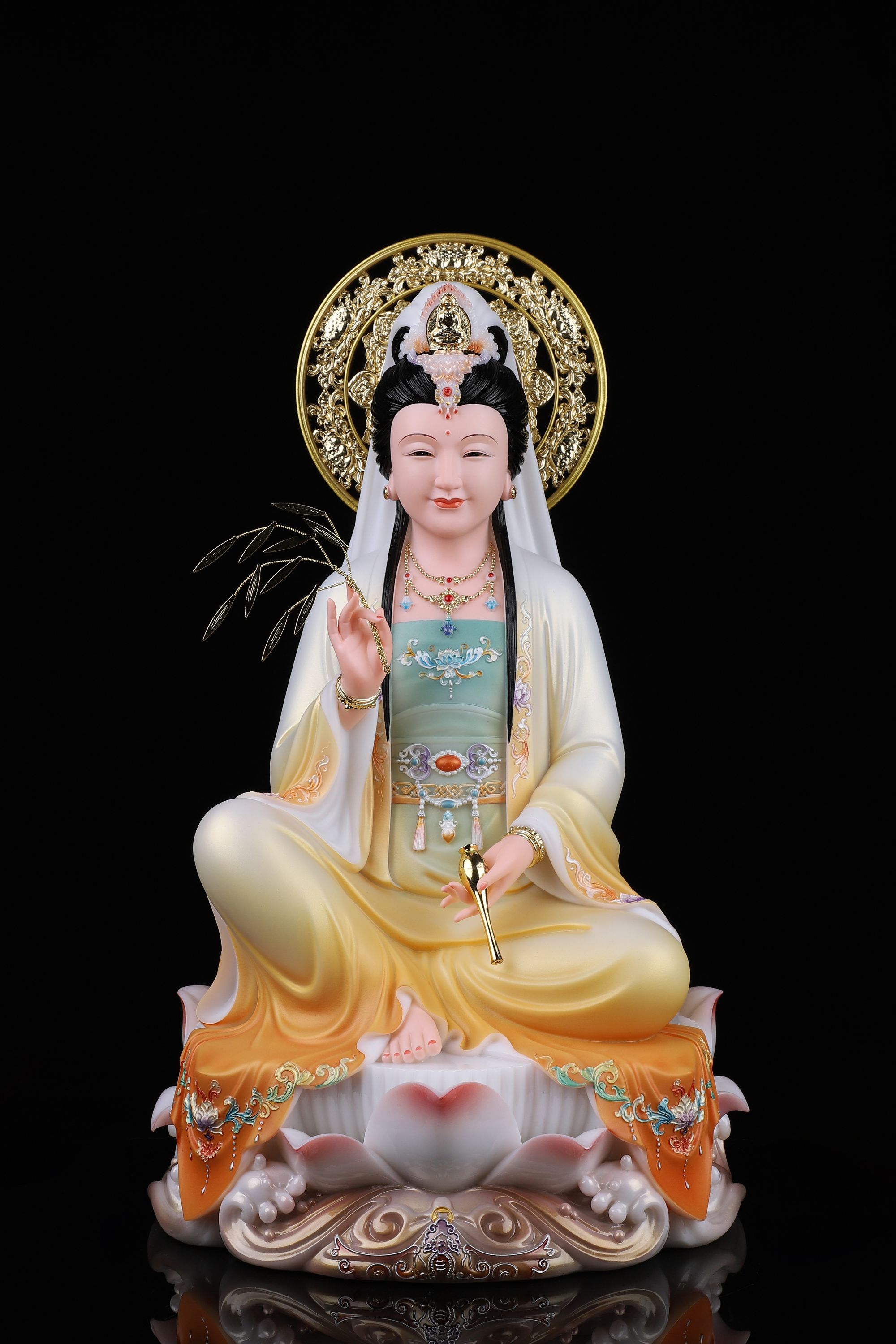 手工彩绘妙善观音菩萨佛像家用客厅办公装饰摆件工艺品家居饰品