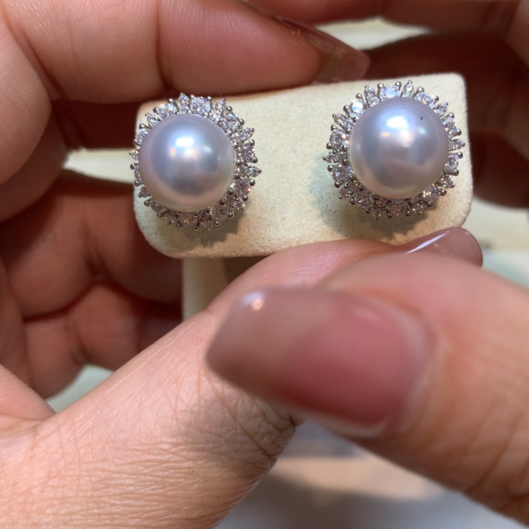 海水珍珠耳饰银S925镶嵌