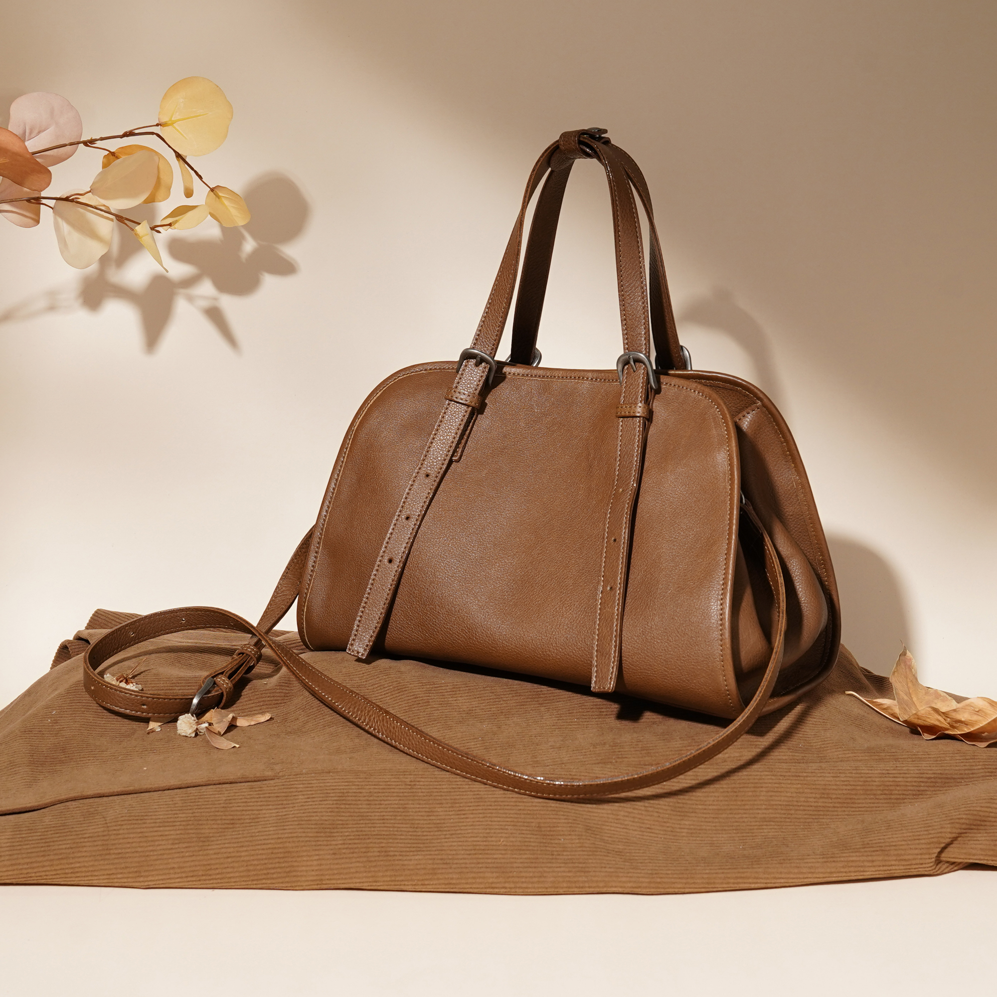 岩牛元宝包植鞣大容量敞口复古单肩包轻奢百搭肩包YN3649