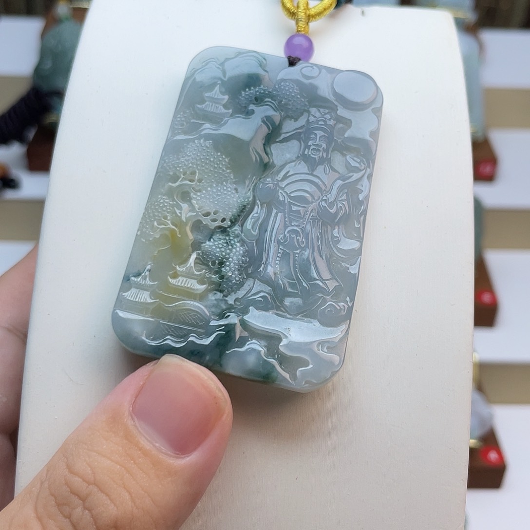 翡翠未镶嵌吊坠(不含链)山水财神