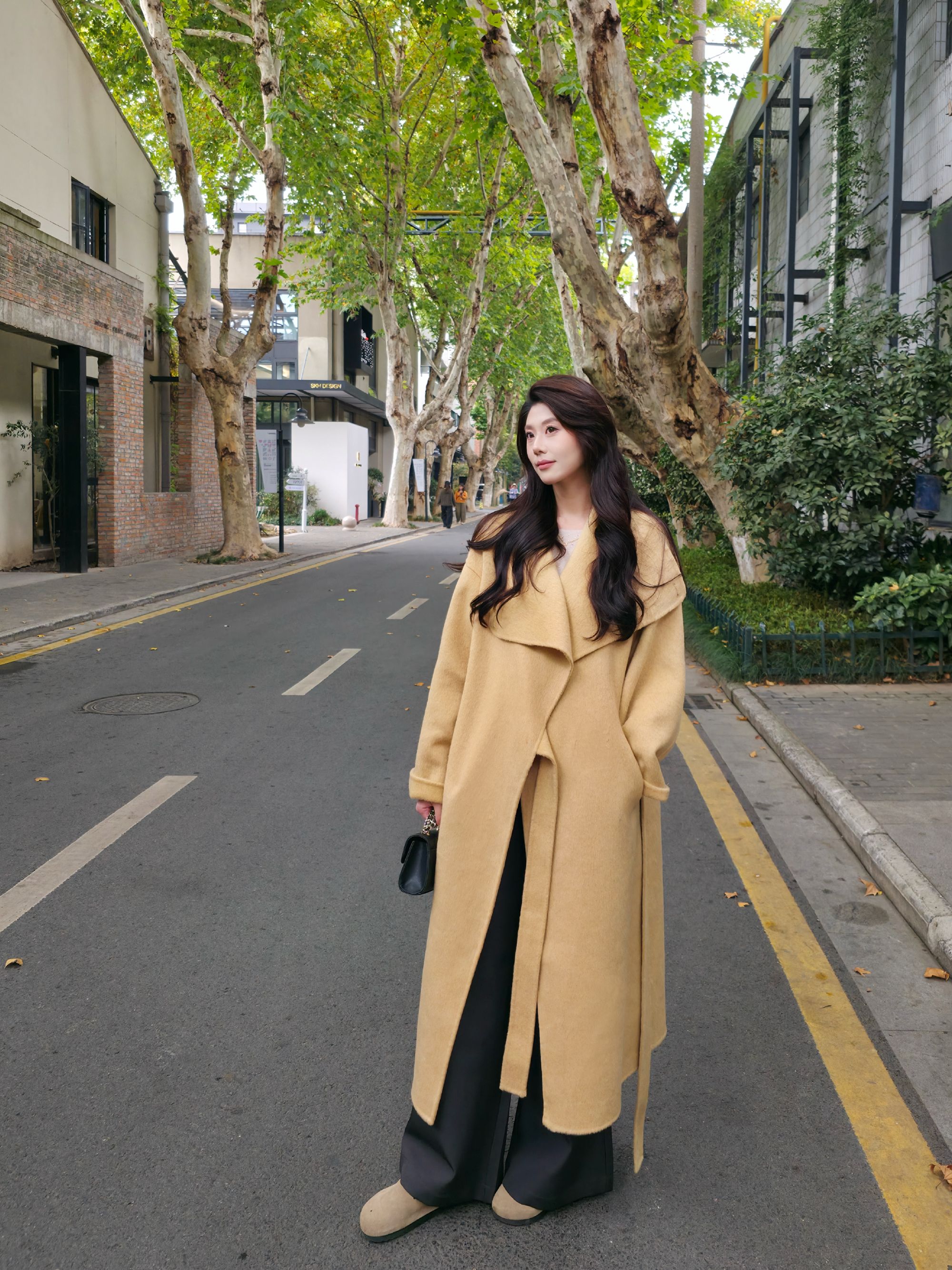 【慵懒冬日】羊毛大衣女25年秋冬新款翻领系带长款风衣网红外套850#