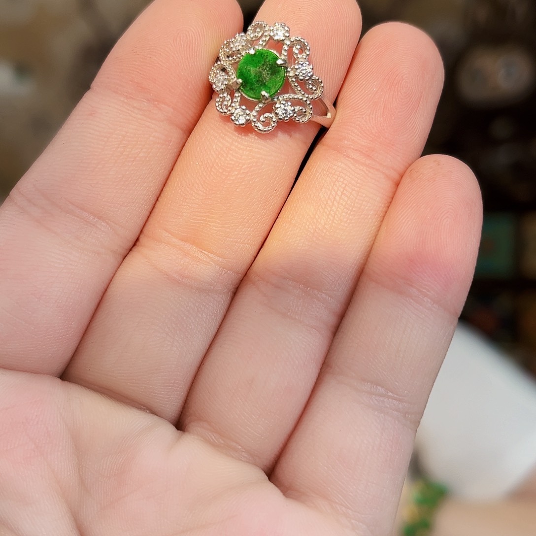 翡翠银S925镶嵌颈饰戒指