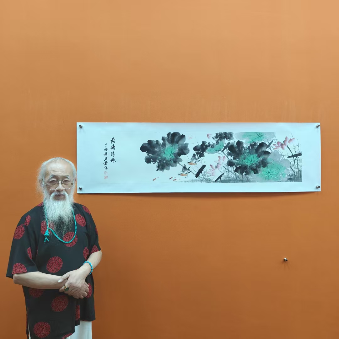 赵兴业《荷塘清趣》四尺对开 托裱 136*34cm -古墨堂3