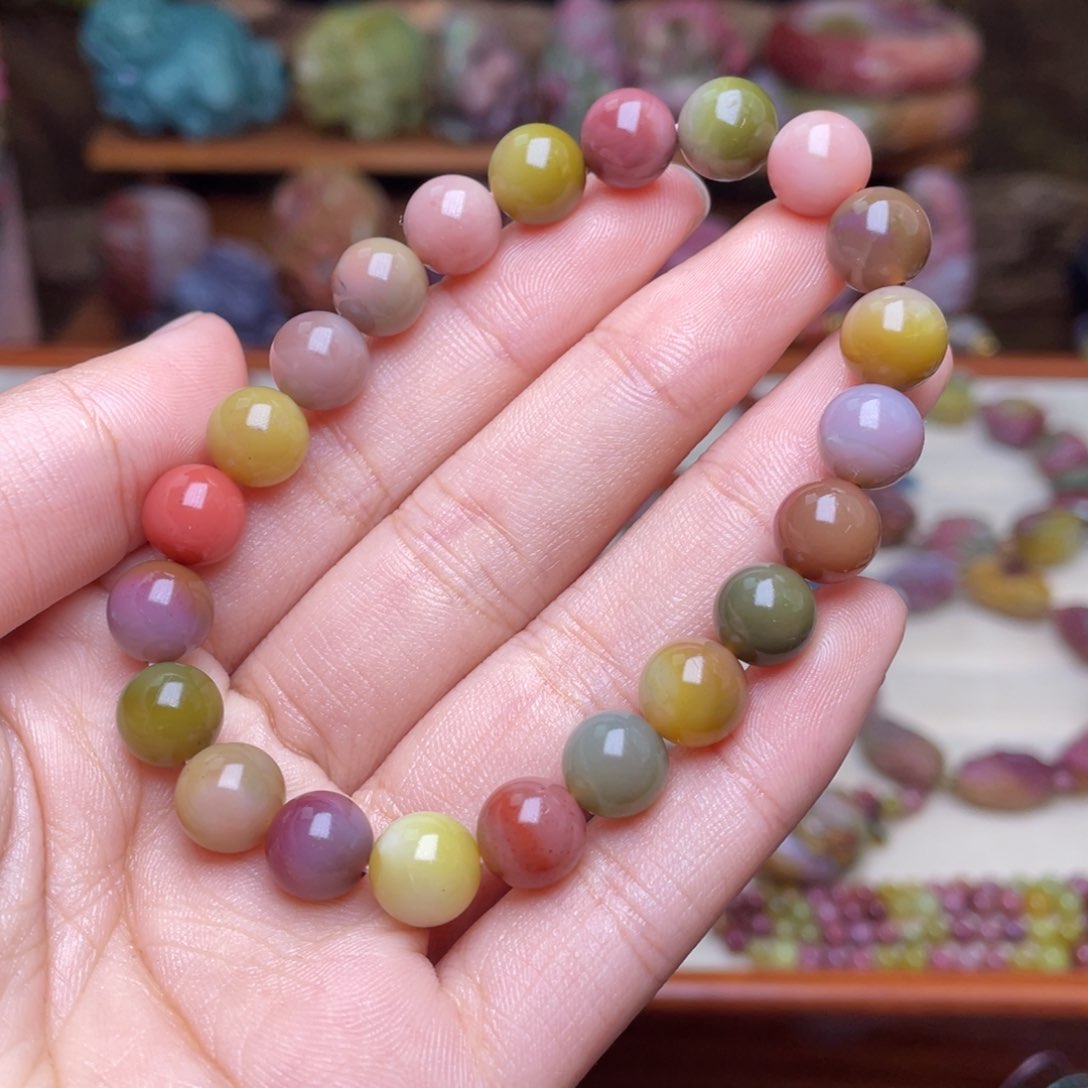 玛瑙/玉髓珠宝半成品未镶嵌盐源玛瑙艳丽色磨砂手串