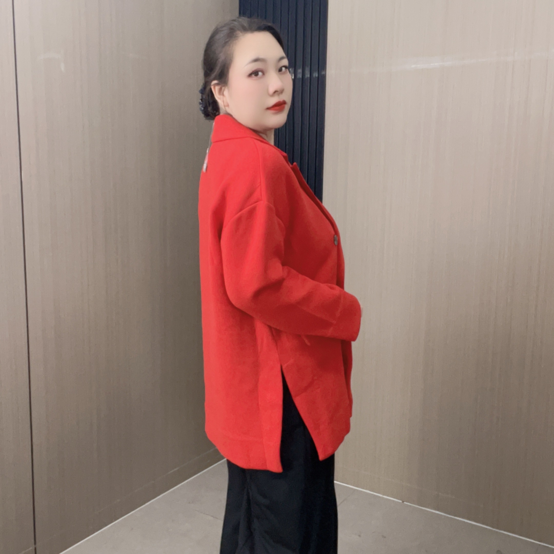 【乔姐严选】翻领衬衫袖女长袖常规款毛呢外套短款韩版气质西装0014