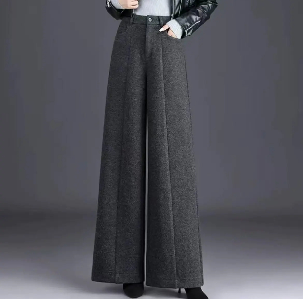 毛呢阔腿裤2025冬新款女高腰显瘦遮胯宽松休闲百搭大脚长裤