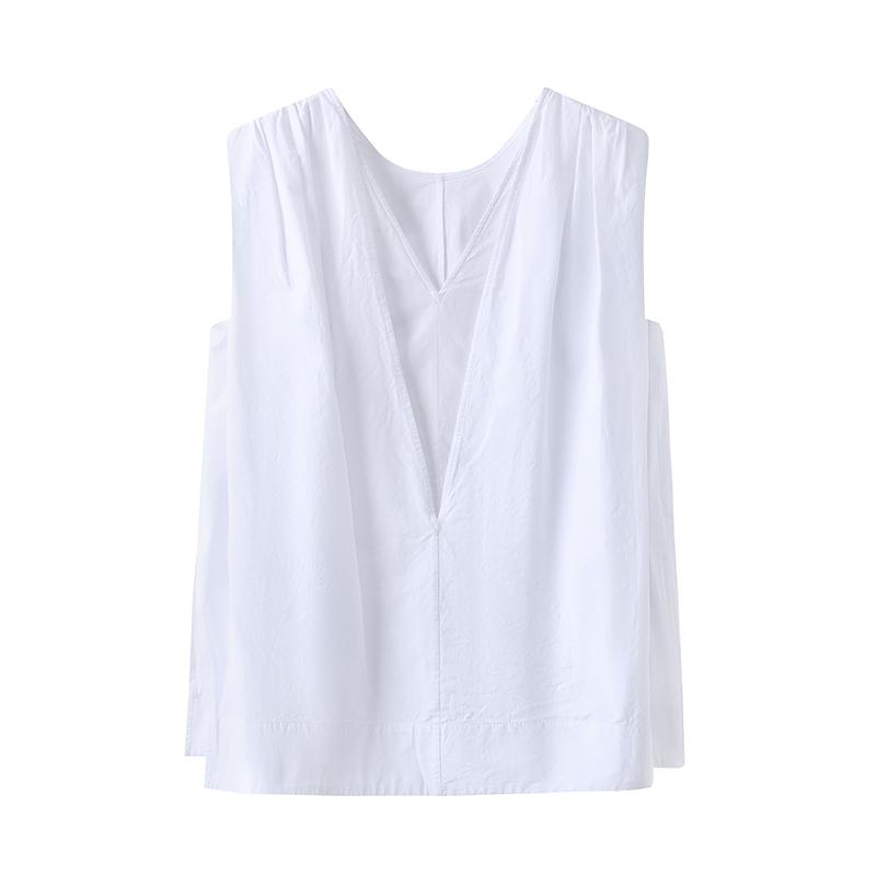 【艾家】商场同款2025夏季新款时尚无袖前后两穿宽肩衬衫上衣女5022