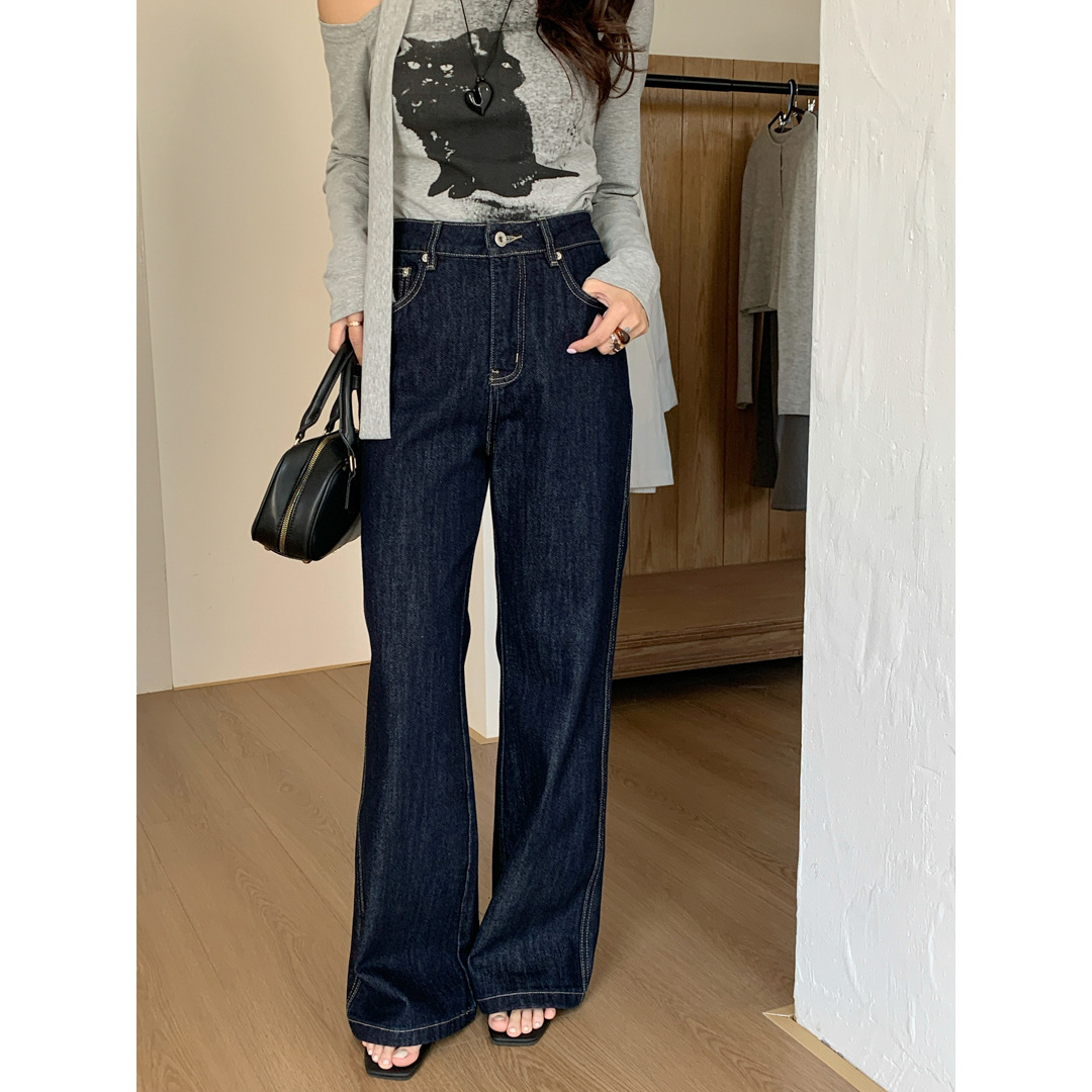 【GLACIEL】复古高腰直筒微喇女25春款长腿显瘦简约窄版子牛仔裤