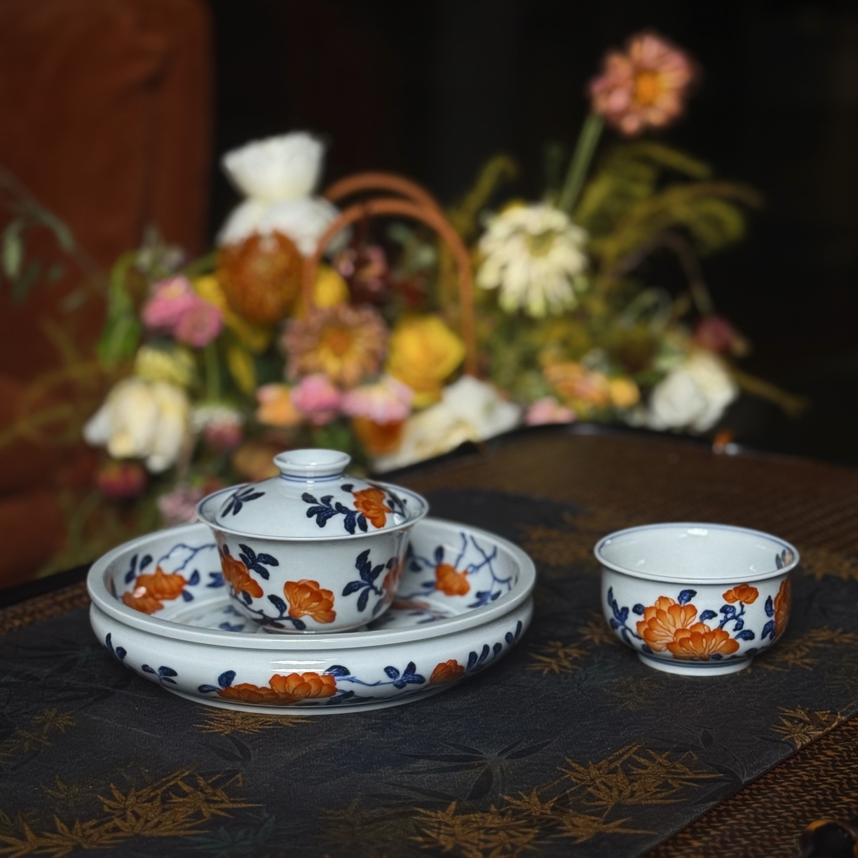 知否｜甄选景德镇陶瓷又见春风仿明青花矾红石榴花套组茶具茶杯