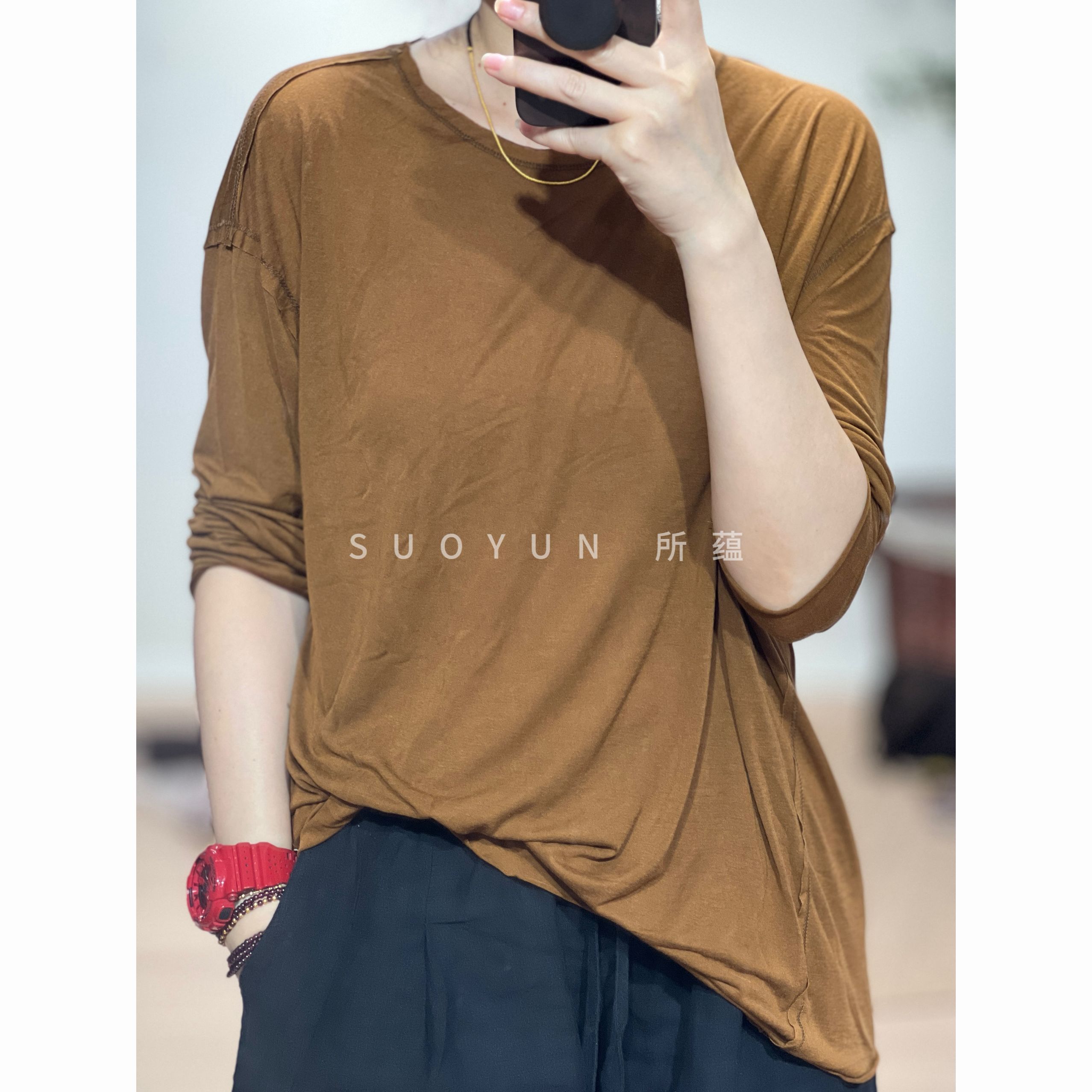 2025秋季面膜针织纯色显瘦薄款宽松百搭防晒长袖上衣