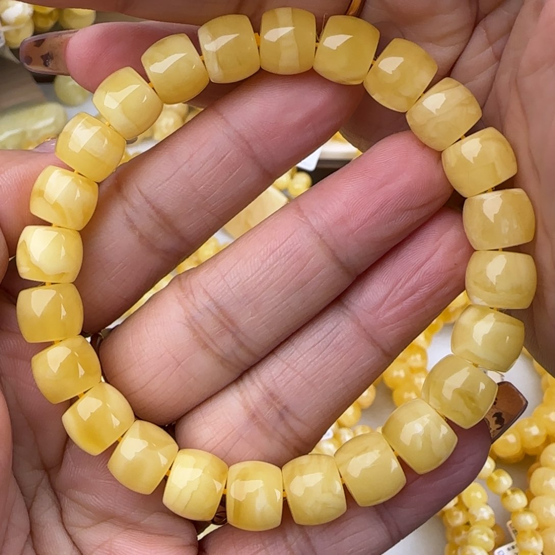 蜜蜡手链未镶嵌白花直切手串