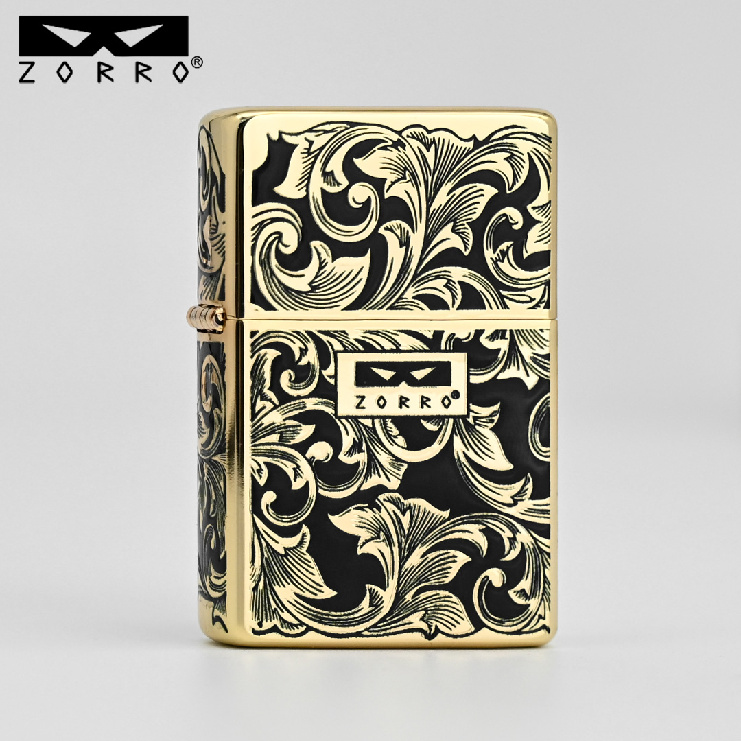ZORRO二代905黑金唐草精雕防风打火机创意打火机男士童子双色礼物