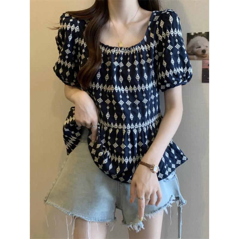 【四季青红姐】夏季法式方式泡泡袖雪纺衫 9893