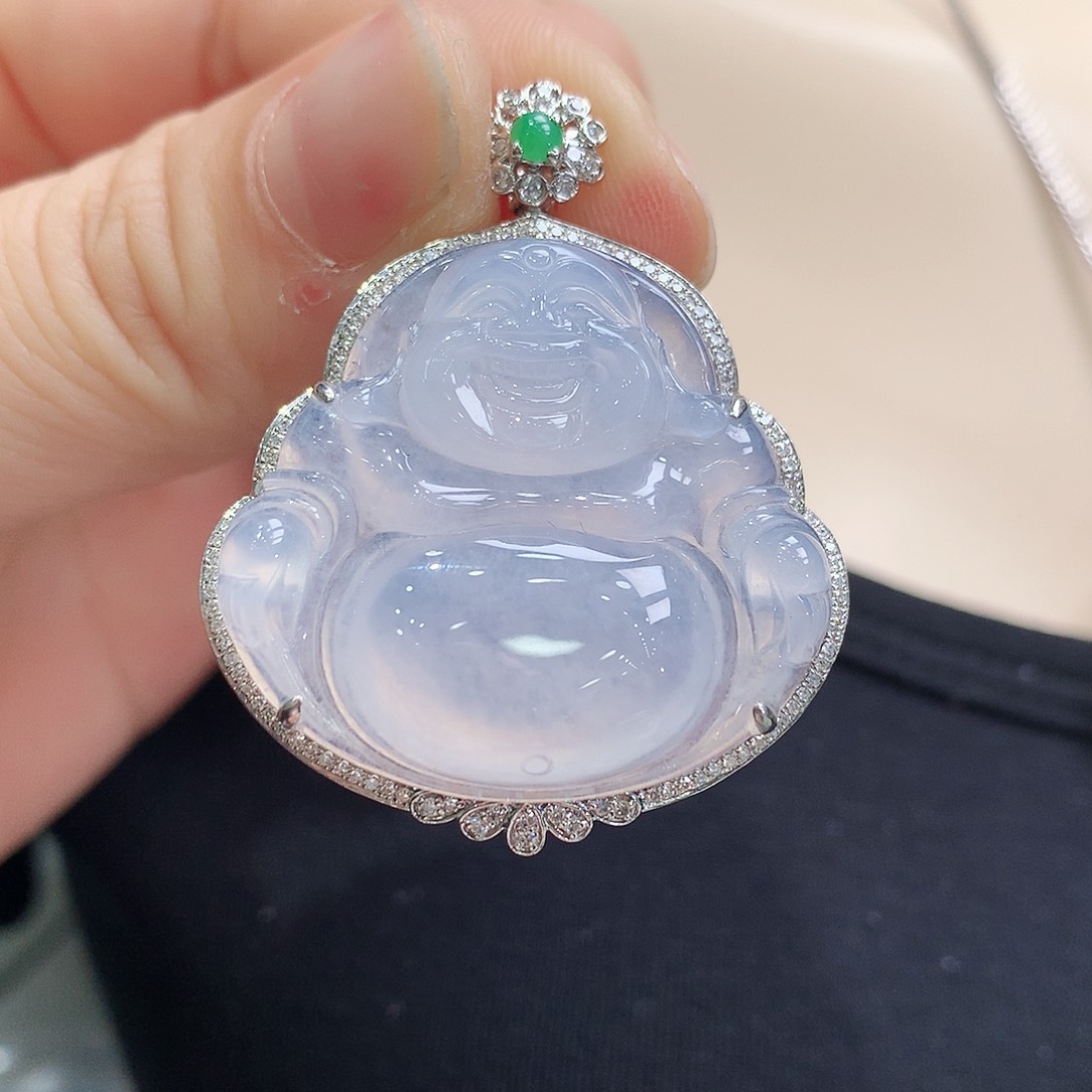 翡翠颈饰18K金镶嵌佛公