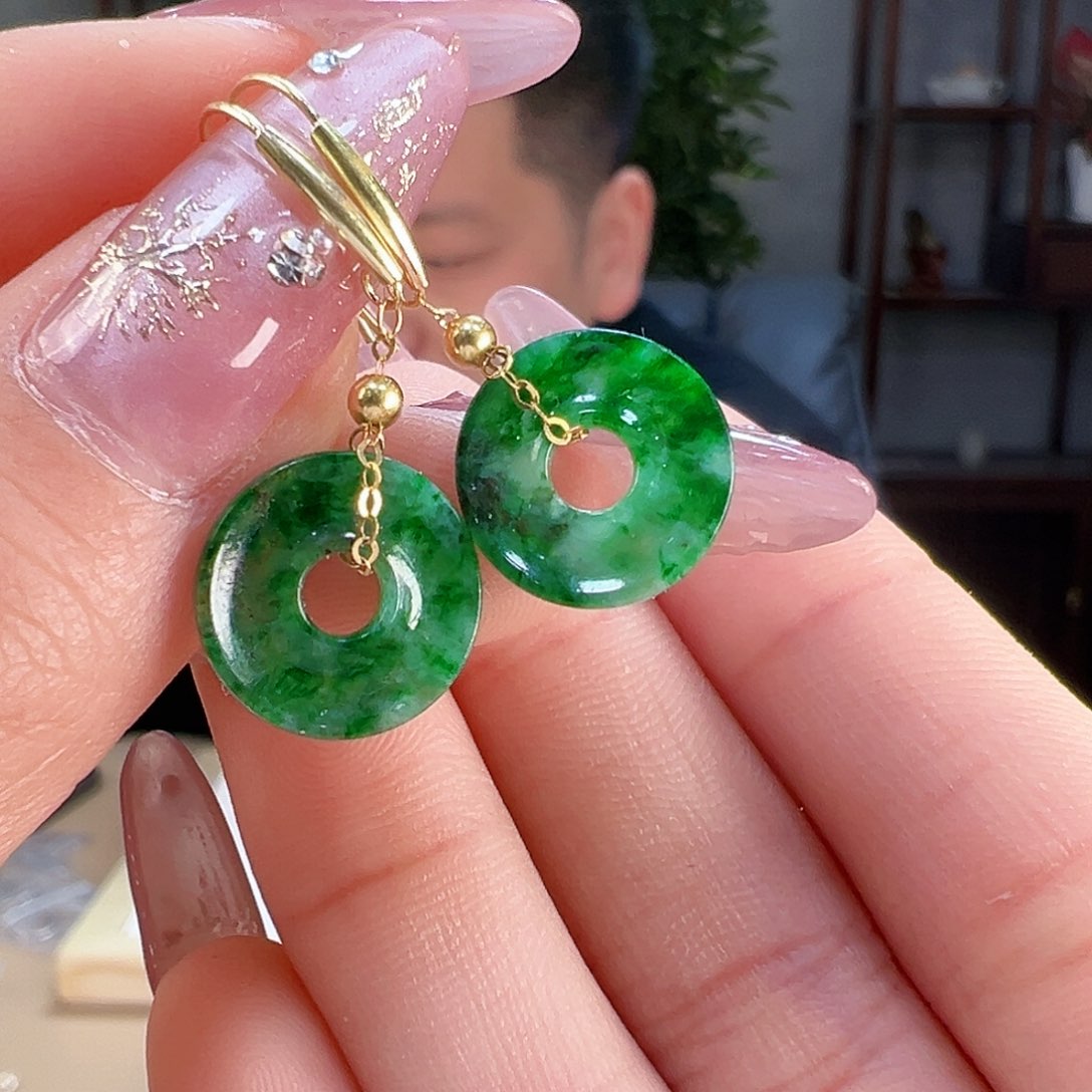 翡翠耳饰18K金镶嵌耳环32