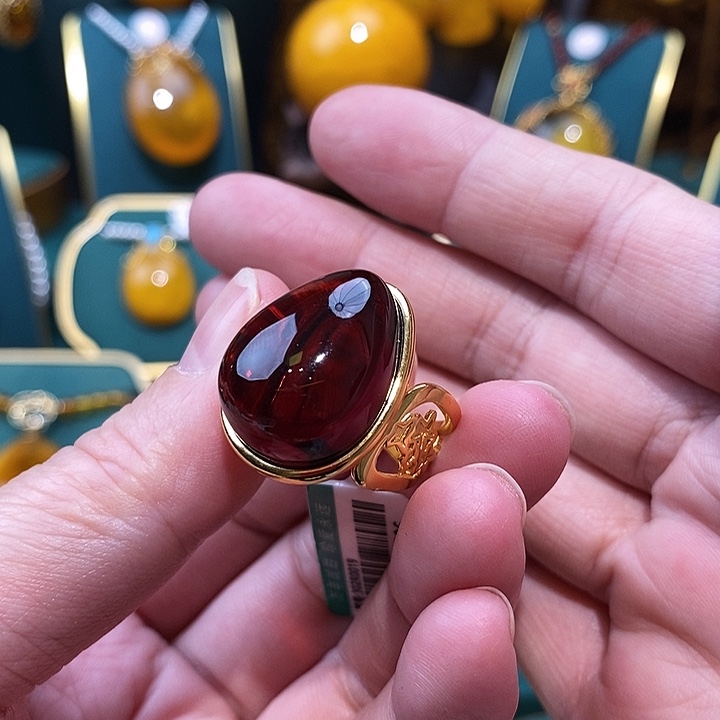 血珀戒指银S925镀金镶嵌