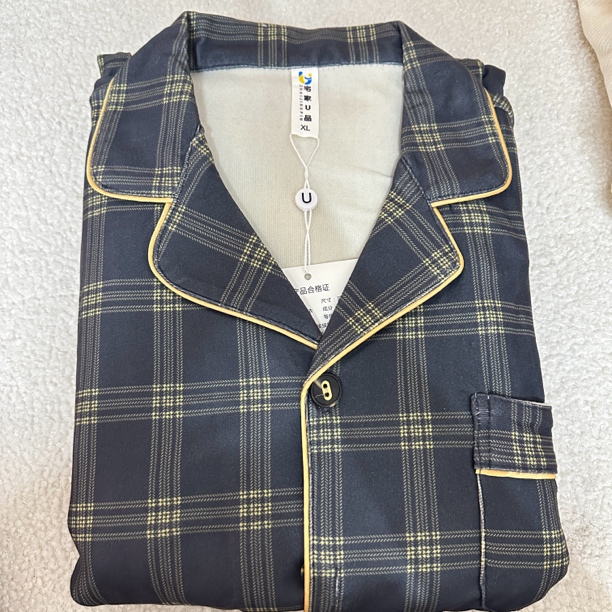 男士秋冬季德绒黄灰格家居服套装