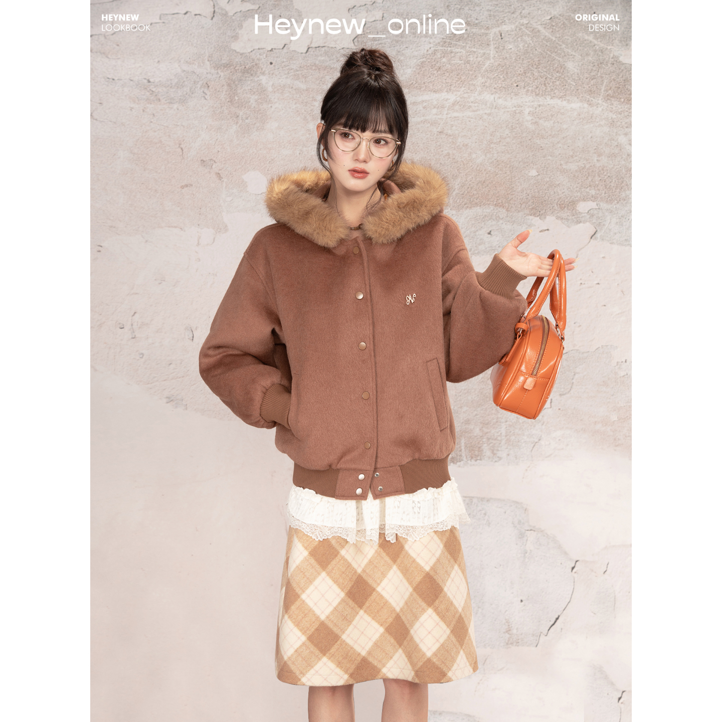 【HEYNEW黑妞】复古咖色连帽加厚棉衣棉服女冬美拉德韩系外套5D476