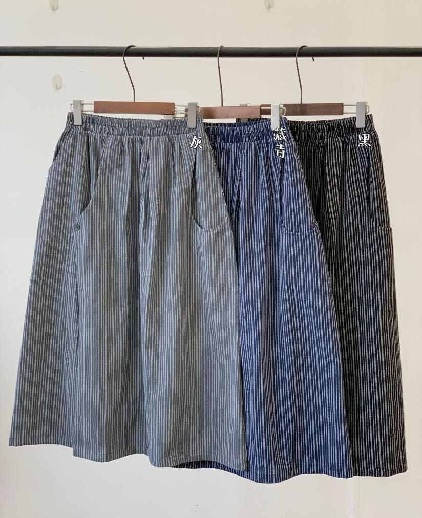 几步～棉麻色织条纹半裙825069