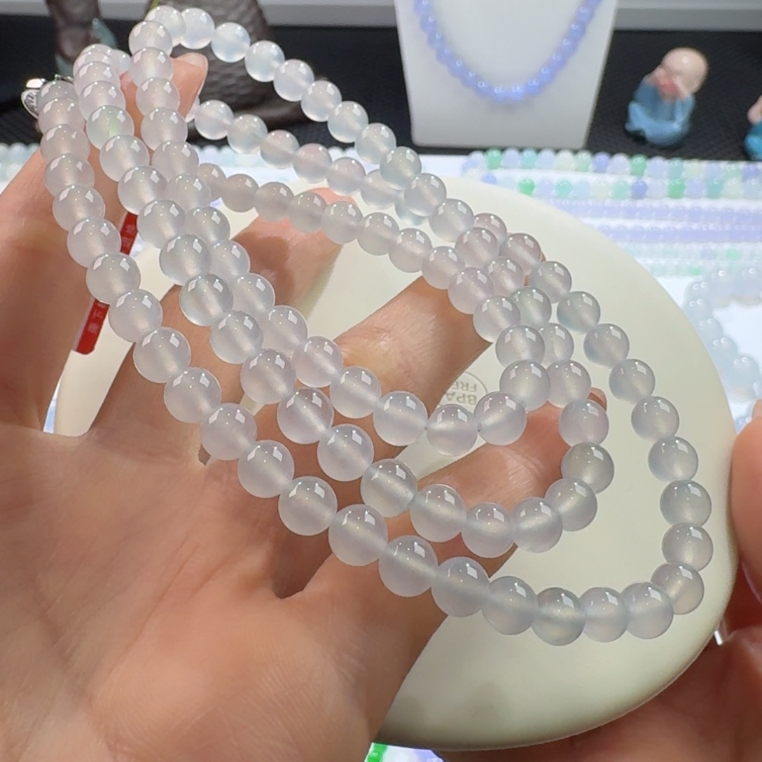 翡翠手链未镶嵌新款大漏款高冰玻白月光6.2mm