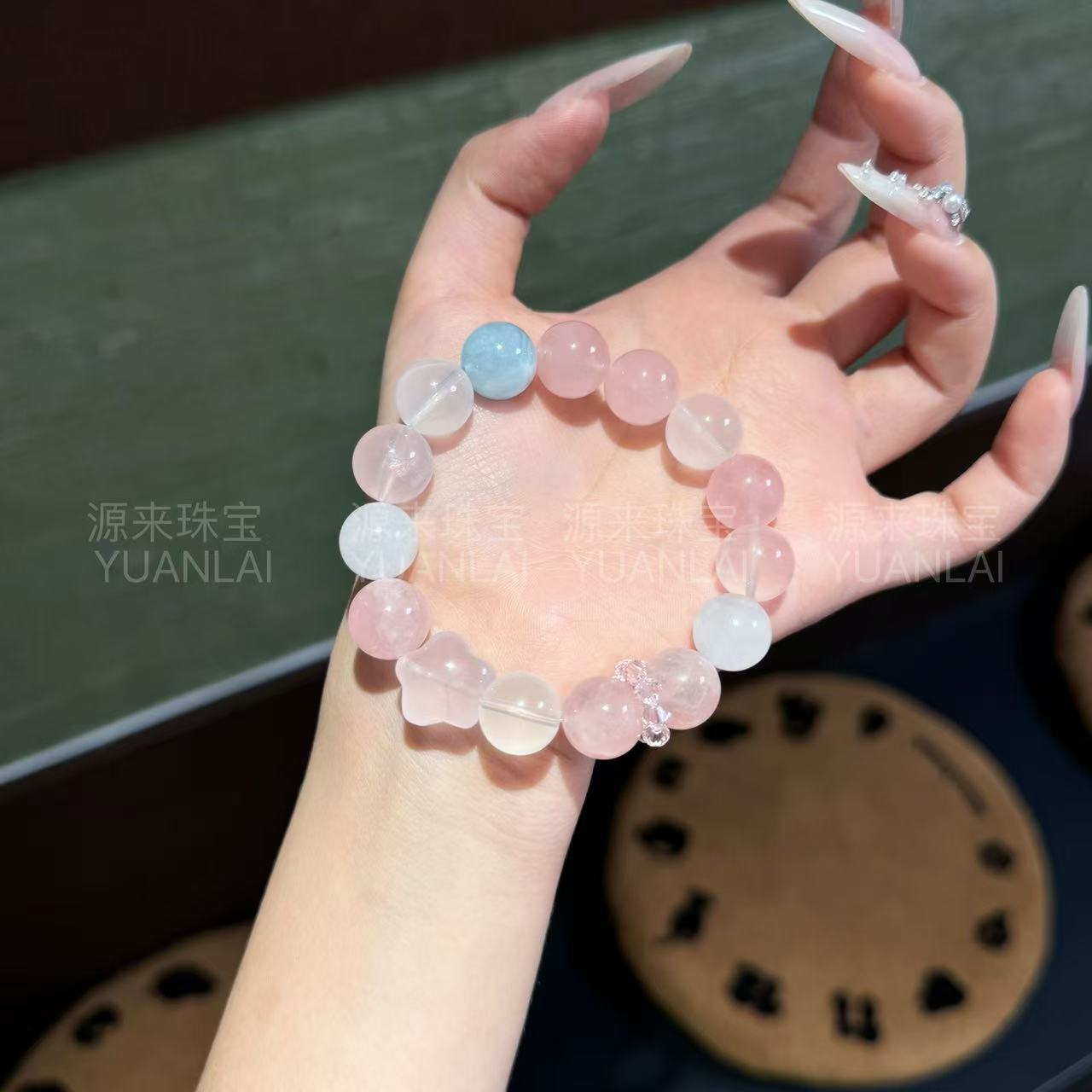 YY13 粉水晶粉水星星奶白晶手串