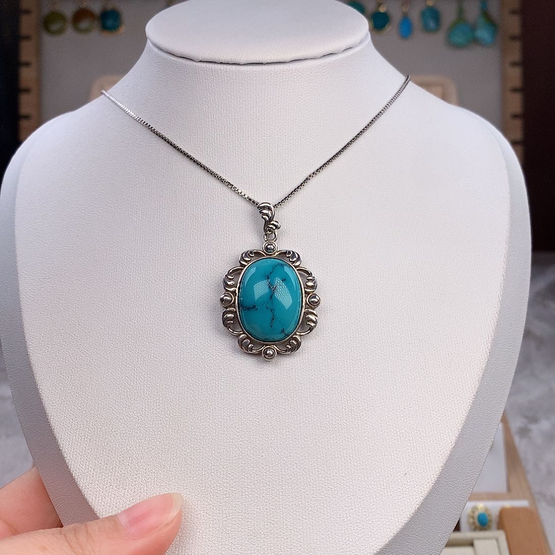 绿松石颈饰银S925镶嵌