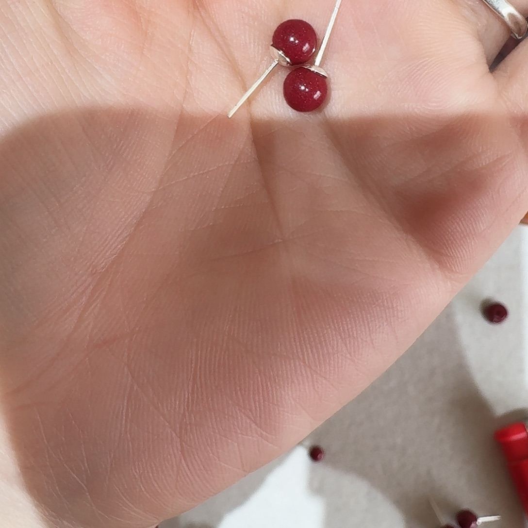 天然辰砂高含量紫金砂卡六耳钉