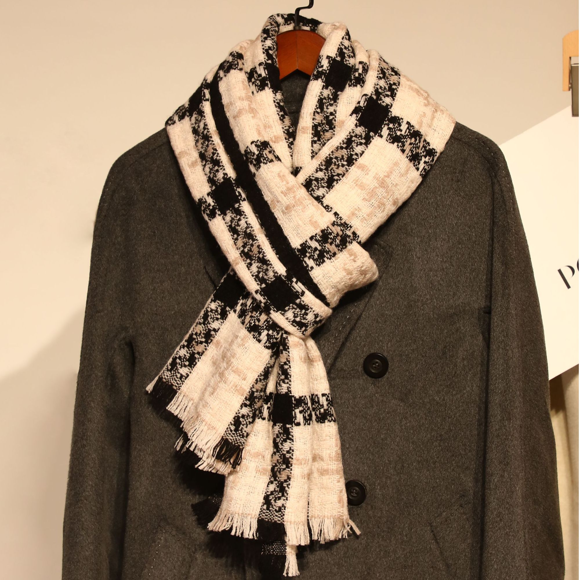 绵羊毛小香风法式格纹200*47长巾围巾披肩外搭时尚秋冬保暖M036