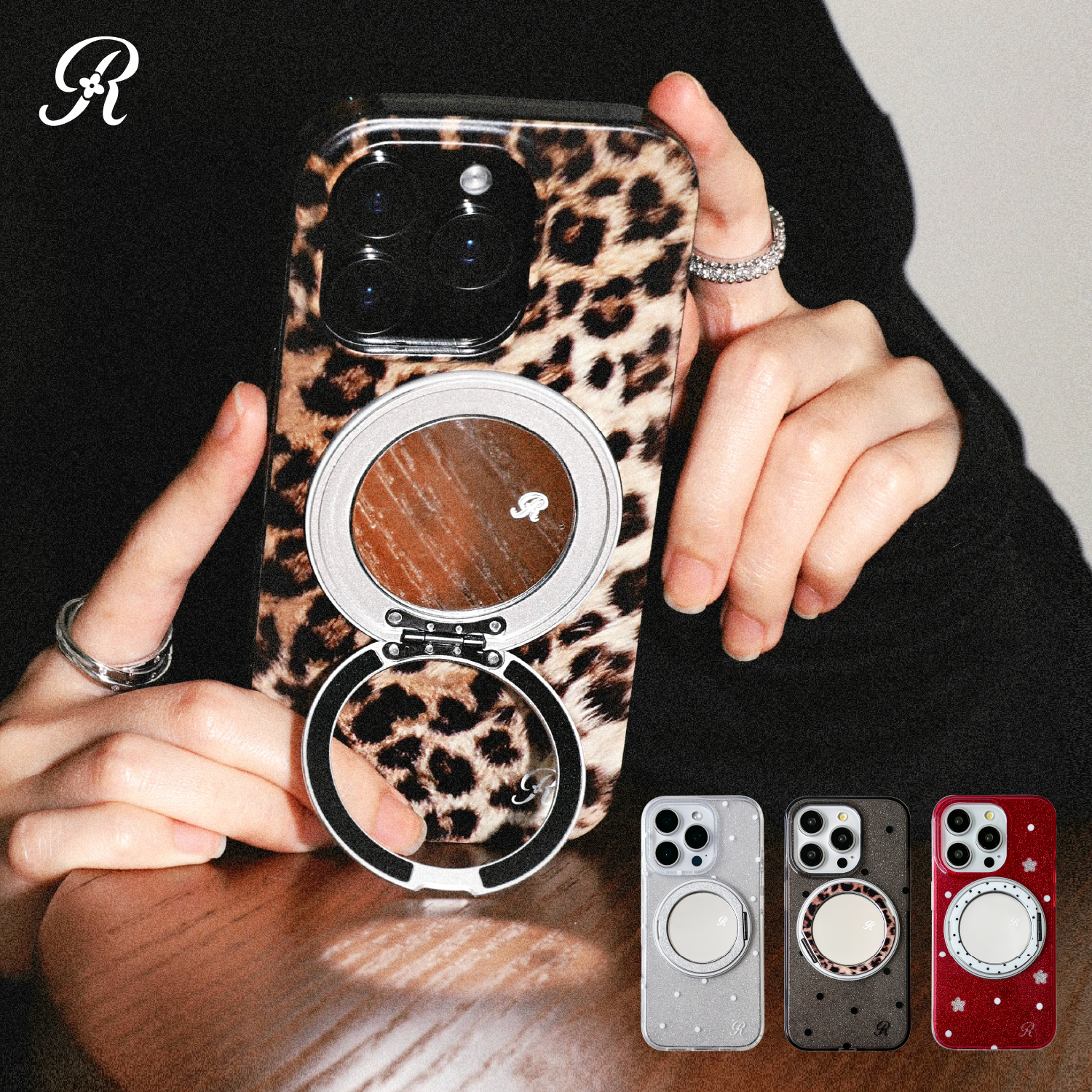 肉肉酱原创南法假日镜面简约豹纹圣诞支点壳苹果手机壳17/16/15