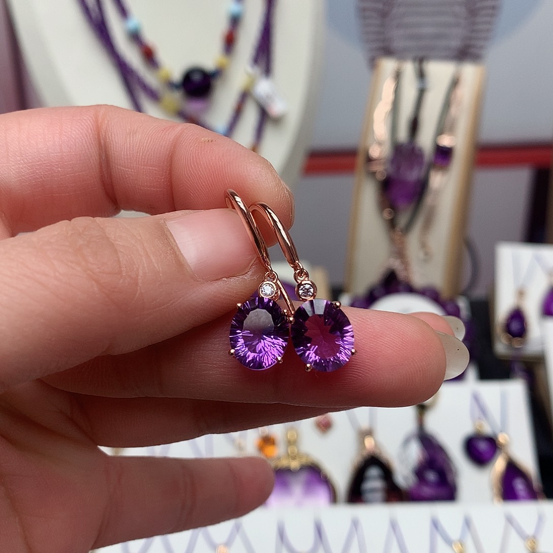 紫晶耳饰银S925镶嵌柠*檬精致小巧