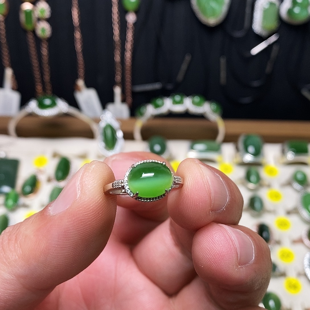 和田玉（碧玉）银S925镶嵌戒指