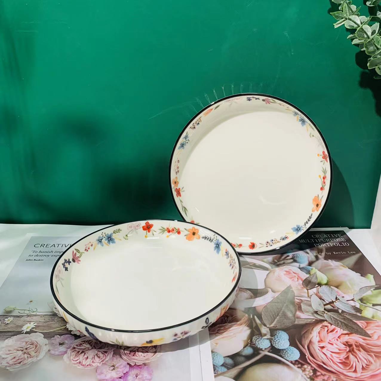 秋容花卉-7英寸条纹盘【两个装】