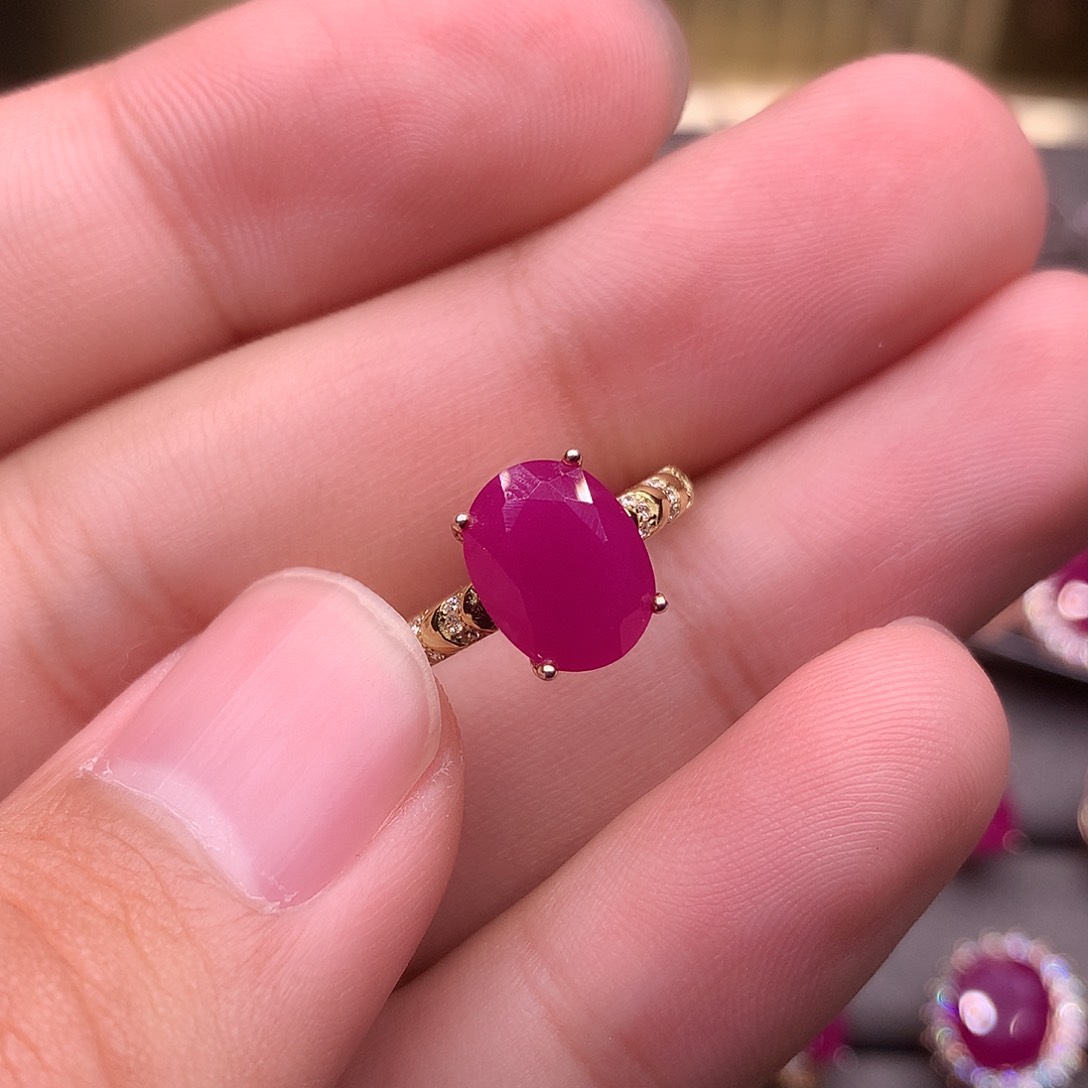 红宝石戒指银S925镶嵌