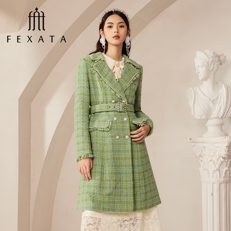 【媛媛女王严选】FEXATA斐格思气质高级感粗花呢中长毛呢外套双排扣