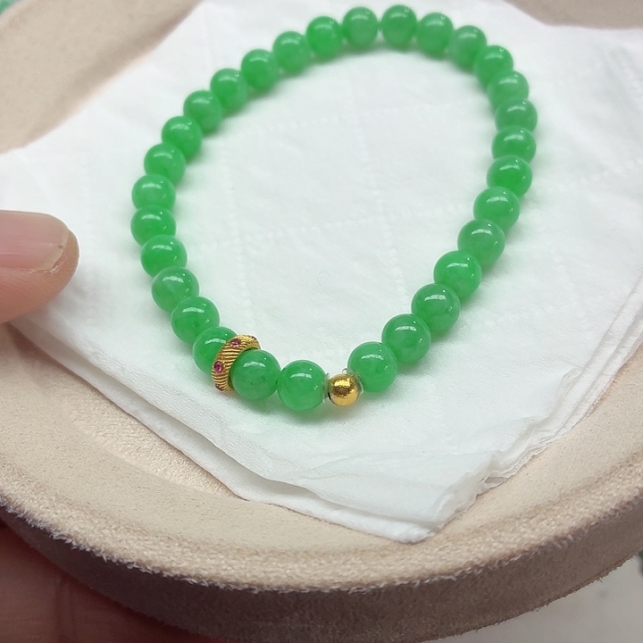 翡翠18K金镶嵌手链天然缅甸翡翠A货卡6