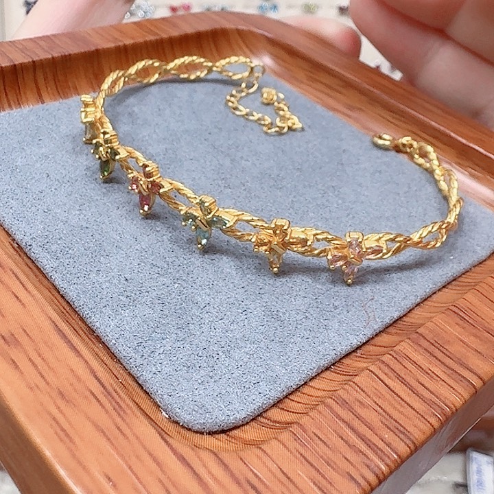 碧玺手镯银S925镶嵌手镯